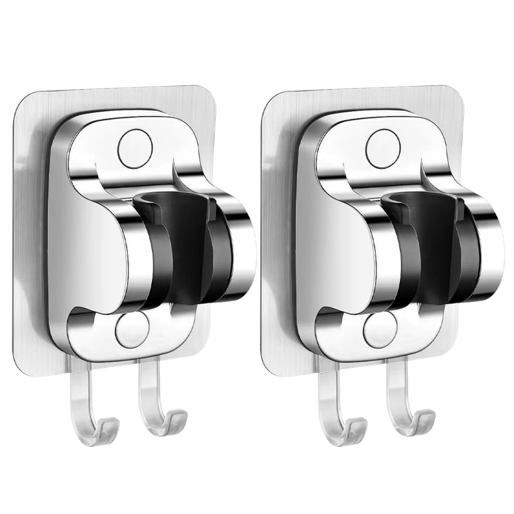 HASTHIP Shower Head Holder Wall Mount Shower Head Holder with Hanger Hooks Adjustable Shower Wand Holder Self Adhesive Shower Head Holder HASTHIP Shower Head Holder Wall Mount Shower Head Holder with Hanger Hooks Adjustable Shower Wand Holder Self Adhesive Shower Head Holder